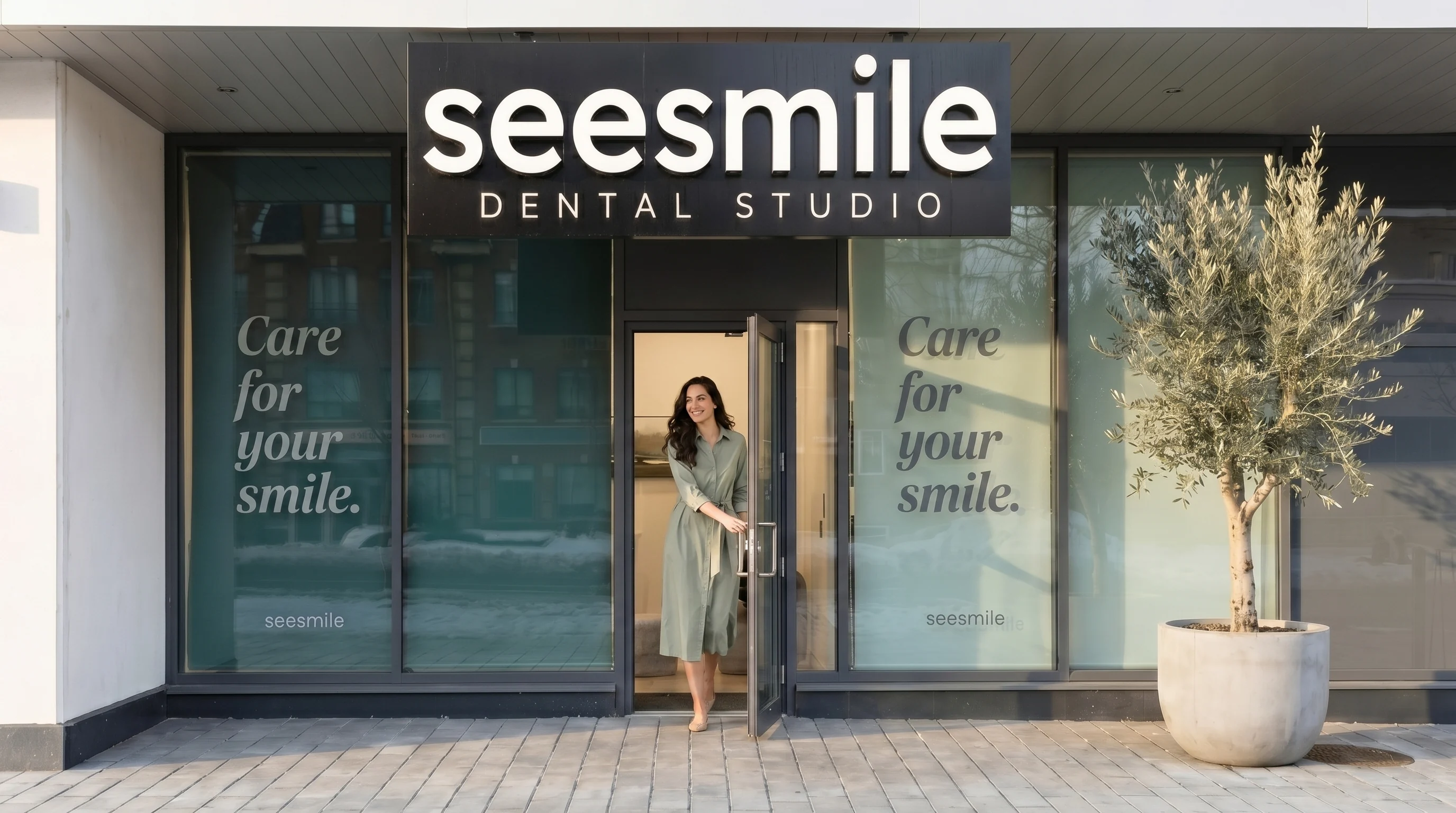 The seesmile Dental Studio storefront, with a person at the entrance